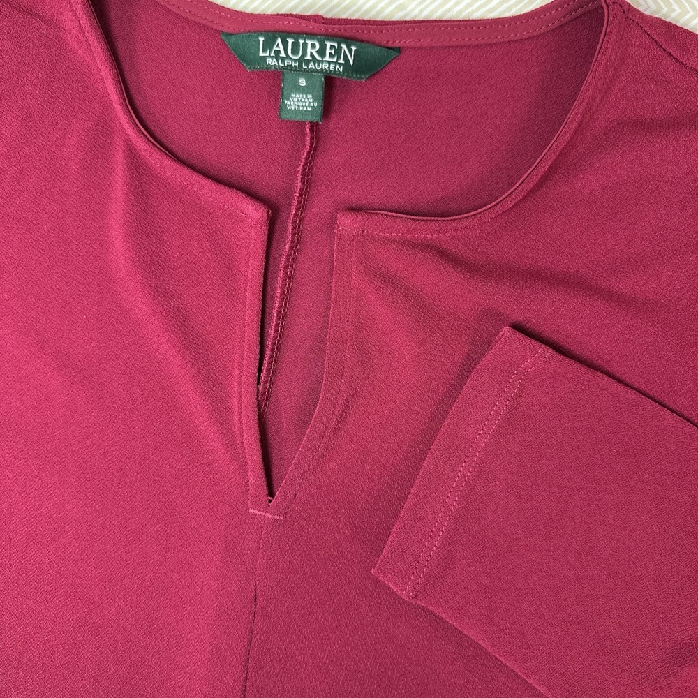 LRL Ralph Lauren Women's Large Blouse Shirt Tunic Top Cranberry Stretch V-neck